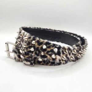 Cinturón pinchos pelo leopardo CINTURON CUERO PELO LEOPARDO CON PINCHOS