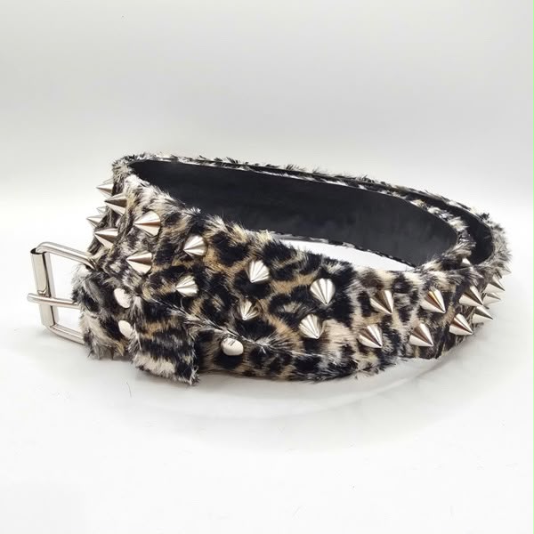 CINTURON CUERO PELO LEOPARDO CON PINCHOS