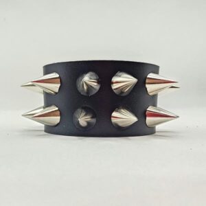 PULSERA CUERO PINCHOS GRANDES DOS FILAS