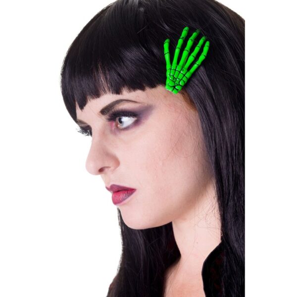 banned hair clip skeleton hand fluorescent green