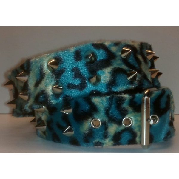 cinturon vegano leopardo azul dos filas