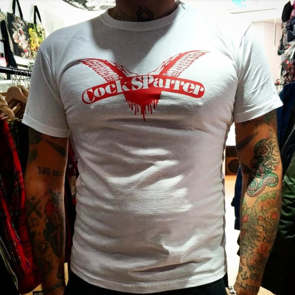 camiseta cock sparrer logo blanca