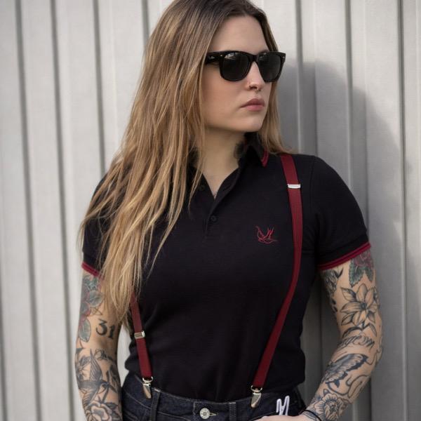 POLO NEGRO DETALLE GRANATE CHICA HTH