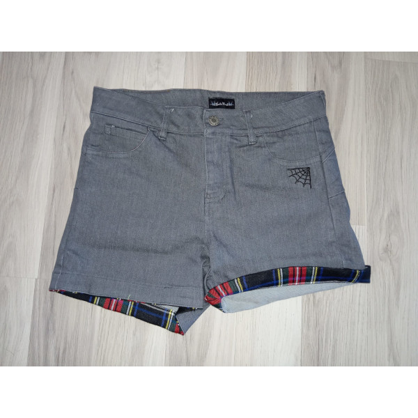 pantalon short vaquero gris escoces rojo