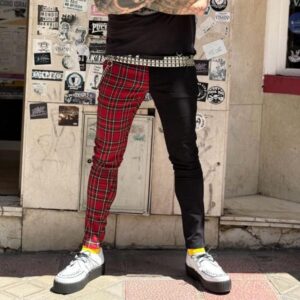 PANTALON ESCOCES ROJO MITAD NEGRO ELÁSTICO