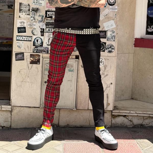 PANTALON ESCOCES ROJO MITAD NEGRO ELÁSTICO