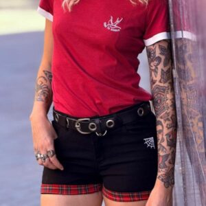 PANTALÓN SHORT NEGRO CON DOBLADILLO EN ESCOCÉS HTH