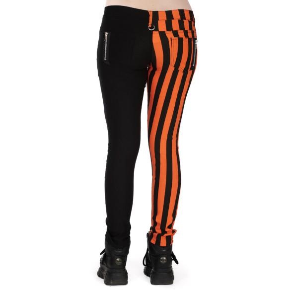 pantalon mitad negro mitad raya naranja banned detras