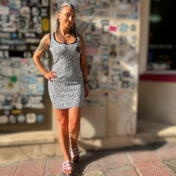 VESTIDO LEOPARDO BLANCO Y NEGRO HTH